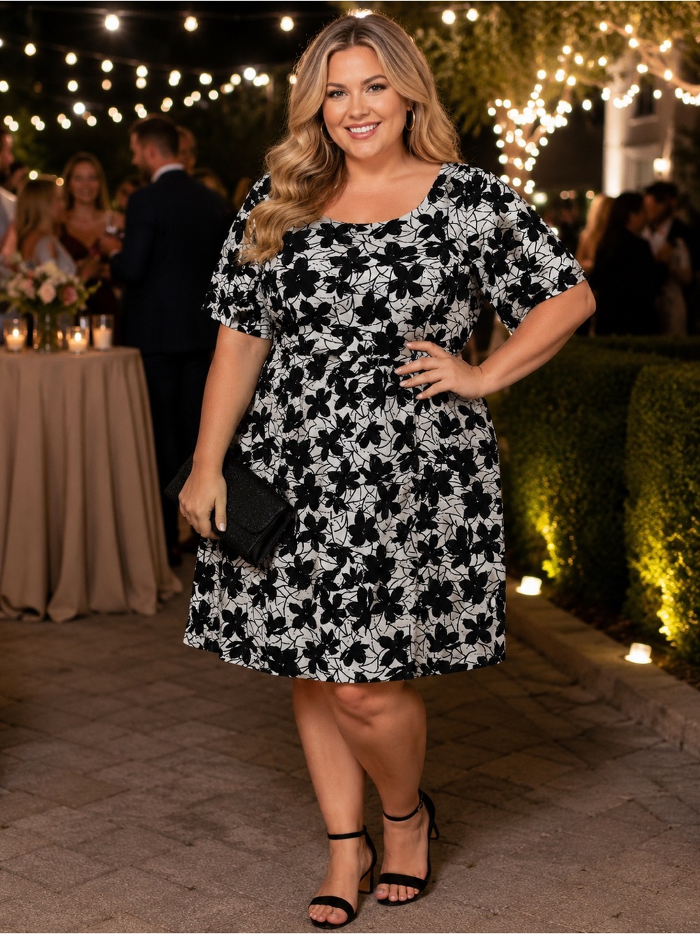 Calvin Klein Black and White Floral Midi Dress